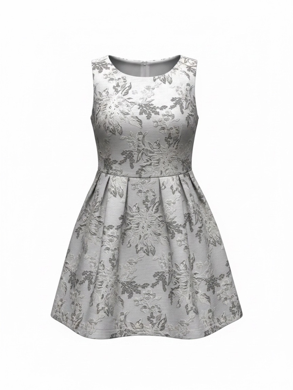 ALLEN B By Allen Schwartz Silver and Gray Floral Jacquard Midi Dress